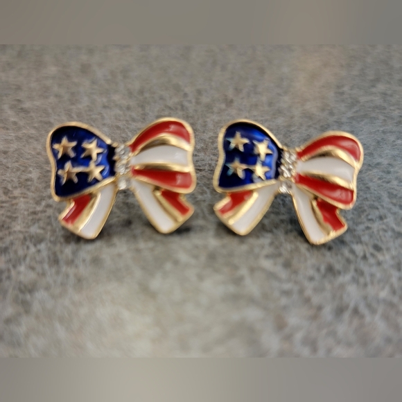 Fashion Jewelry Jewelry - American Flag Bow Earrings